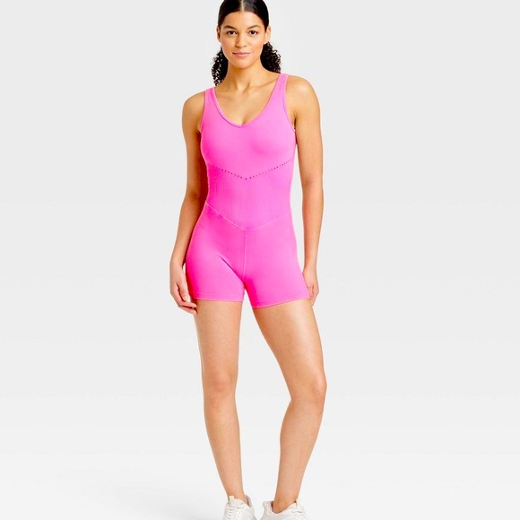 JoyLab Hot Pink Seamless V-Neck Ribbed Activewear Bodysuit Romper XL (juniors) - Picture 6 of 6
